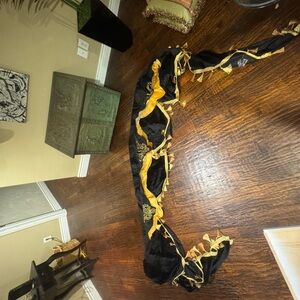 Black & Gold Velvet Luxury Valance – Embroidered Tassel Swag, Extra Long